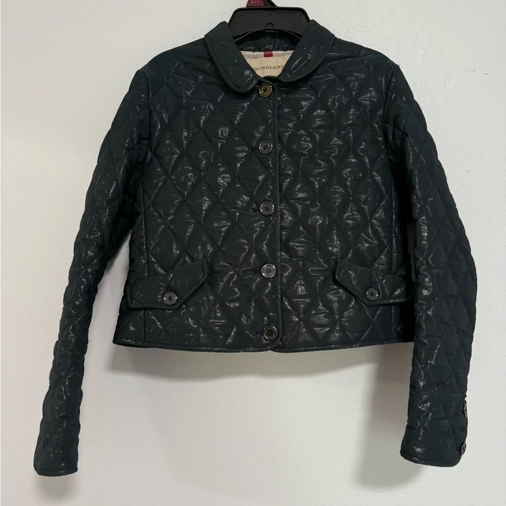 Burberry London Girls Navy Quilted Jacket Size 14Y Nova Check Lined Coat